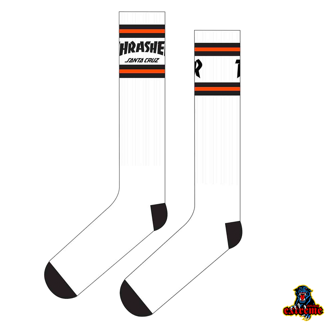 SANTA CRUZ X THRASHER SOCK Strip Crew White