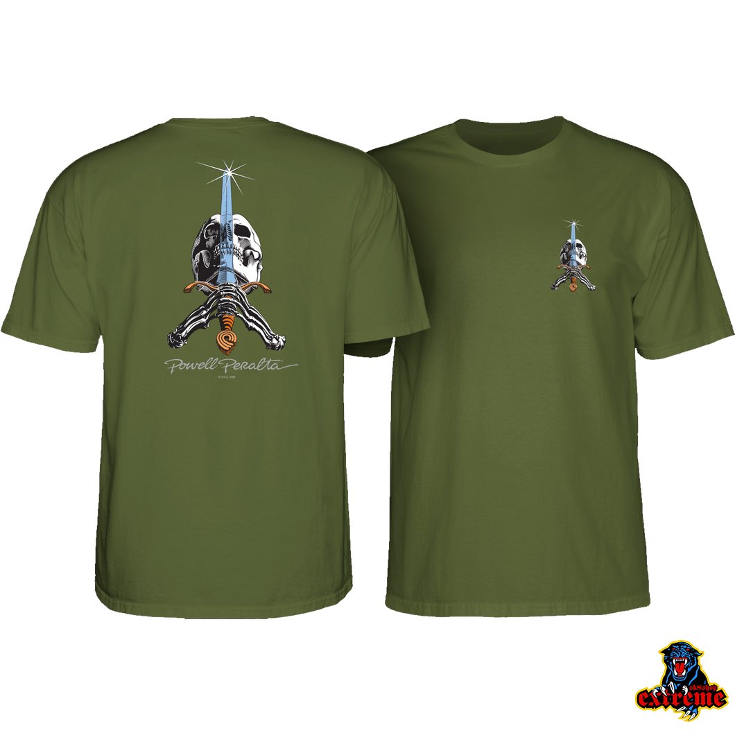 POWELL PERALTA  T-SHIRT Skull & Sword Military Green