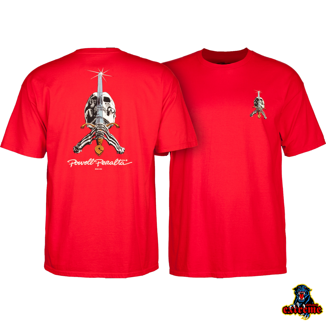 POWELL PERALTA T-SHIRT SKULL & SWORD Red