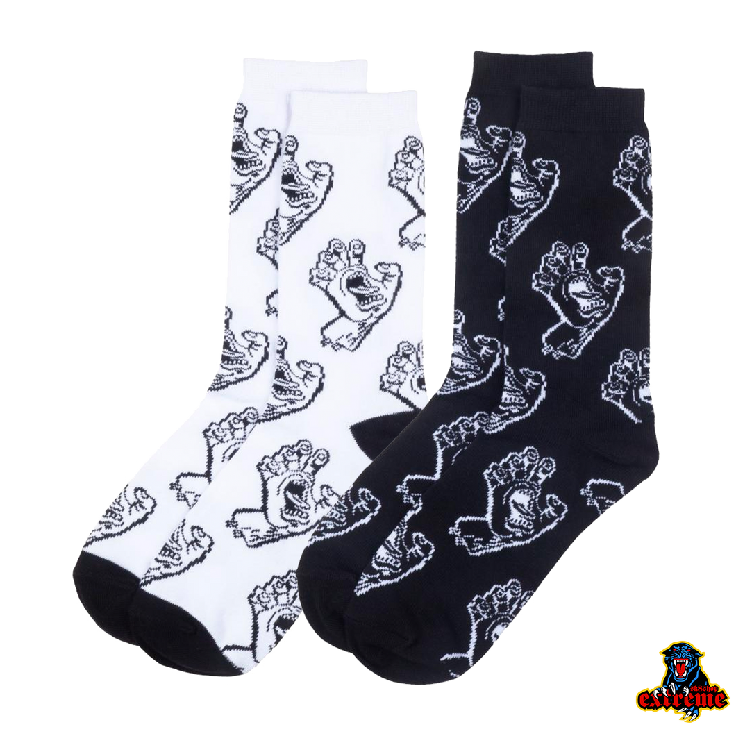 SANTA CRUZ Sock Mono Multi Hand (2 Pack) Black and White O/S